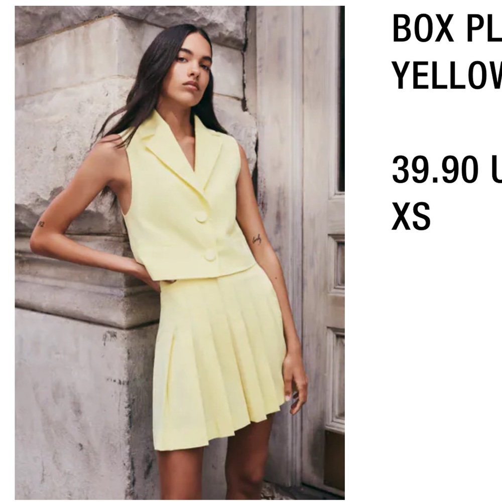 Zara pale yellow blazer skirt set